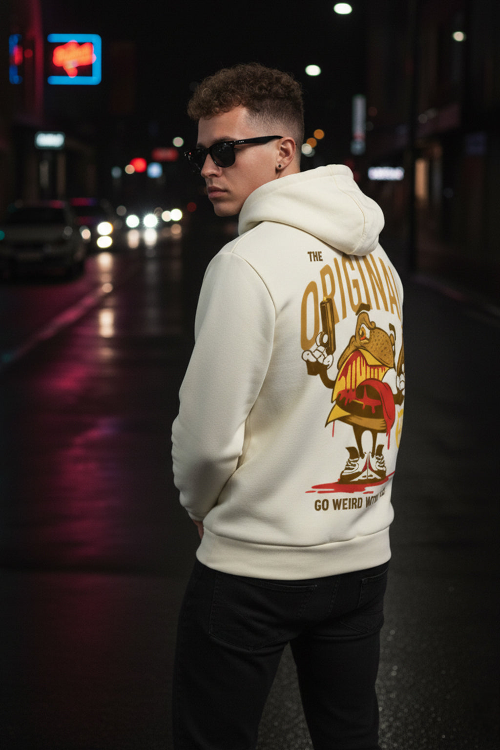 Frog Original Beige Regular Fit Back Printed Hoodie