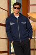 Men's Navy Blue 3-Thread Fleece 320 GSM Heavyweight Double-Zipper Hoodie