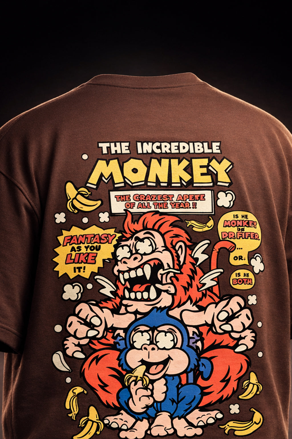 Monkey Brown Plus Size Printed Exclusive T-Shirt
