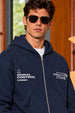 Men's Navy Blue 3-Thread Fleece 320 GSM Heavyweight Double-Zipper Hoodie