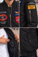 Altitude Black Multi-Patch Detailed Full Sleeve Zip-Up Pilot Jacket