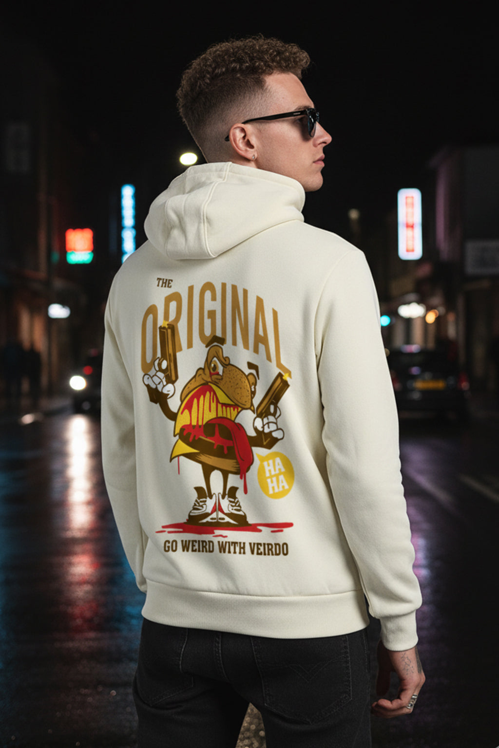 Frog Original Beige Regular Fit Back Printed Hoodie