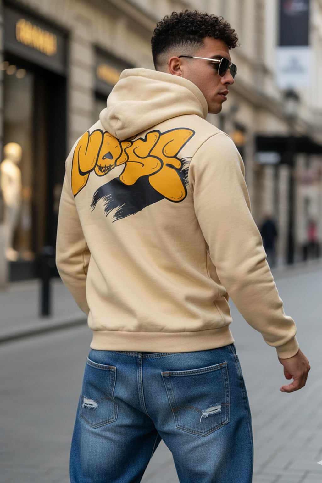 Noise Beige Regular Fit Back Printed Hoodie