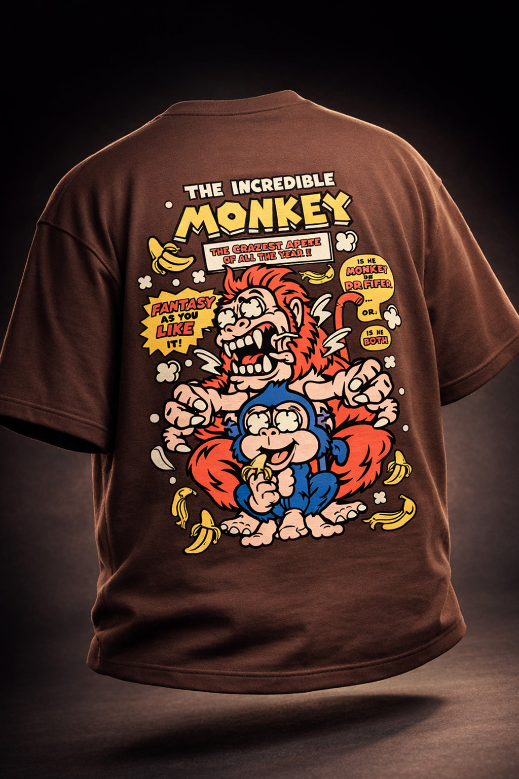 Monkey Brown Plus Size Printed Exclusive T-Shirt
