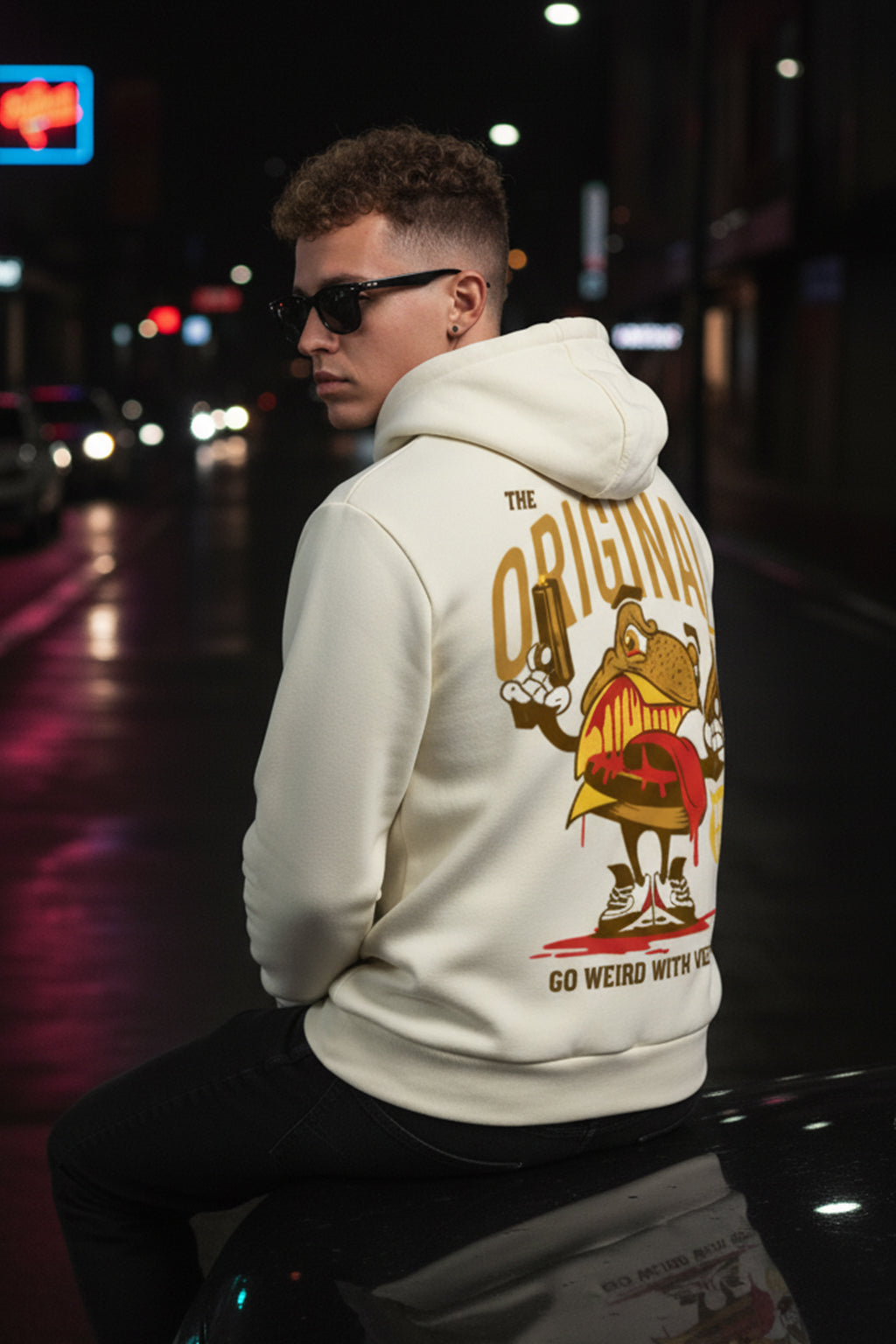 Frog Original Beige Regular Fit Back Printed Hoodie