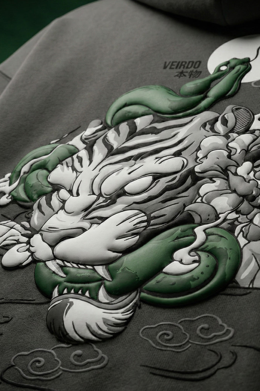 Veirdo Tiger Grey Oversized Puff Printed Exclusive Hoodie