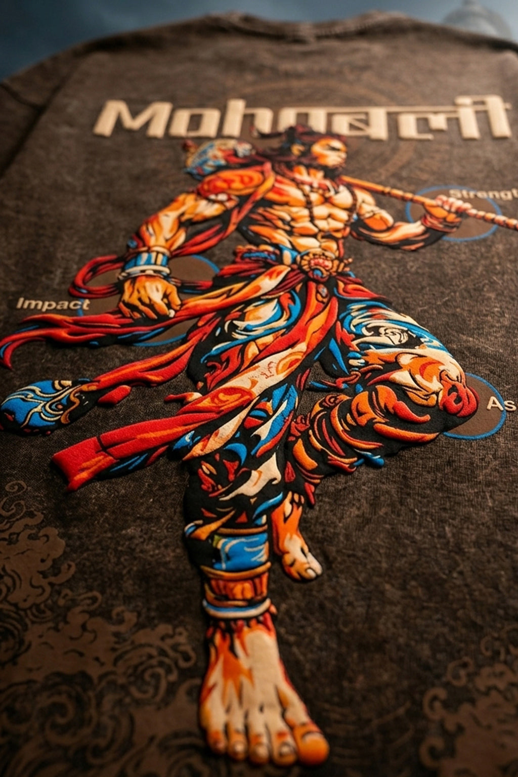 महाबली Brown Acid Washed Puff Printed Exclusive T-shirt Supreme Edition