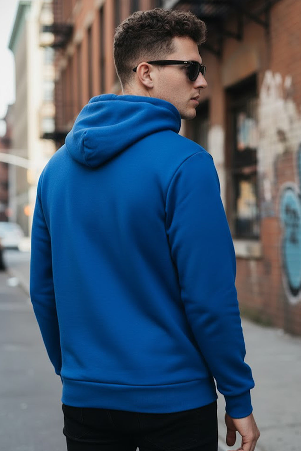 Blue Plain Regular Hoodie