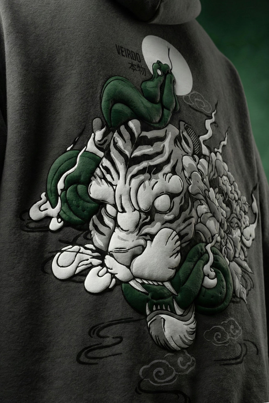 Veirdo Tiger Grey Oversized Puff Printed Exclusive Hoodie