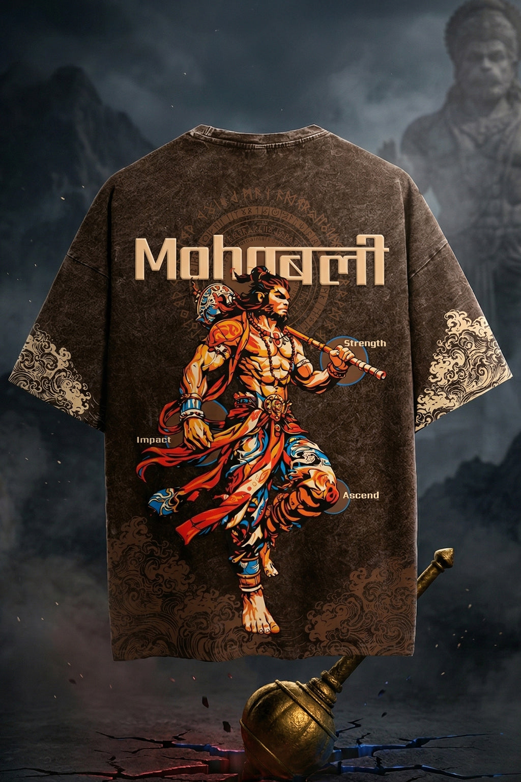 महाबली Brown Acid Washed Puff Printed Exclusive T-shirt Supreme Edition