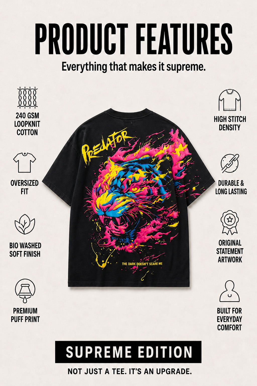Predator Black 3D Puff Print Exclusive T-shirt Supreme Edition