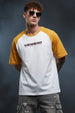 White-Yellow Raglan Oversized Typography Printed T-shirt