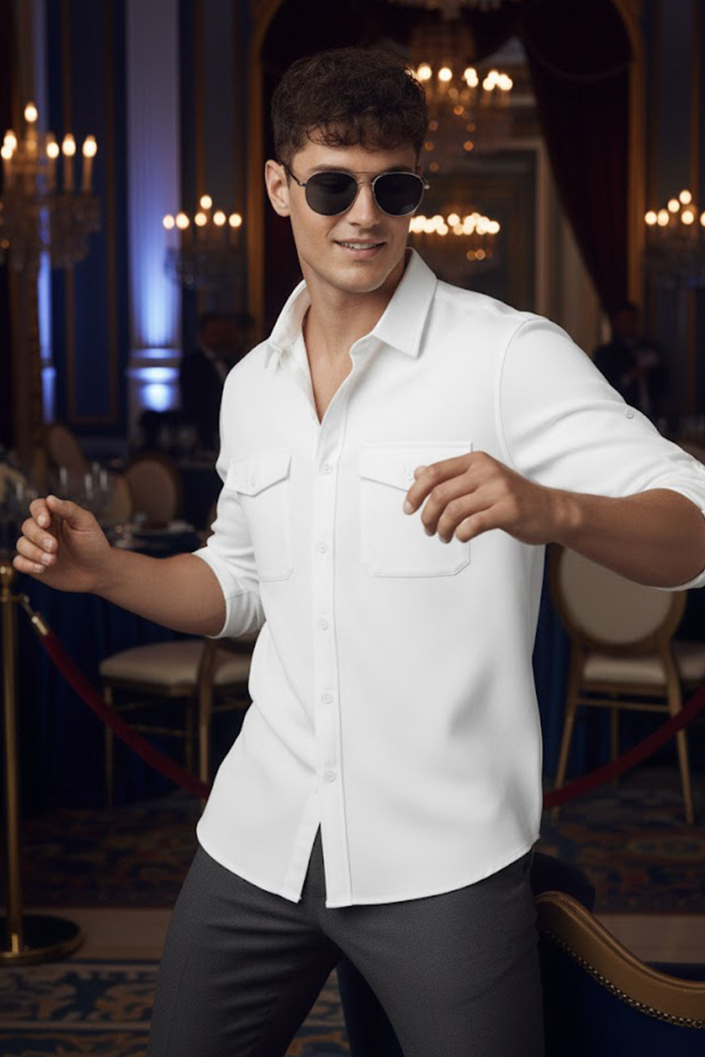 White Plain Relaxed Fit Full Sleeve Dual Pocket Utility Exclusive Shirt