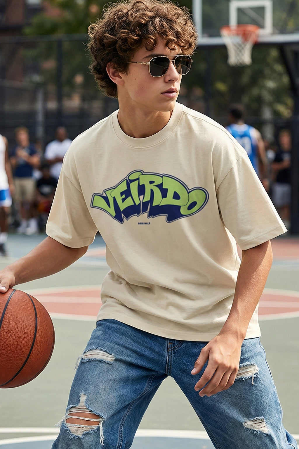 Veirdo Original Swanwhite Oversized Graphic Printed Boys T-shirt