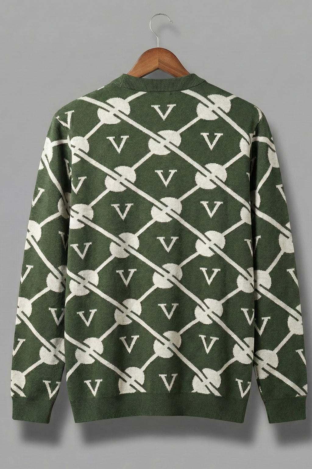 Green Jacquard Printed Regular FIt Sweatshirt