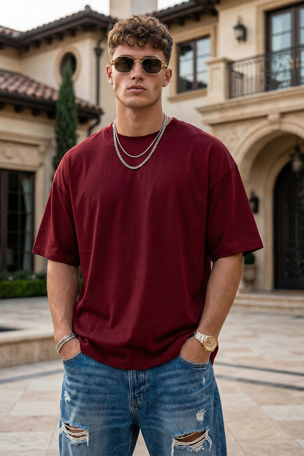 Maroon Plain Oversized T-shirt