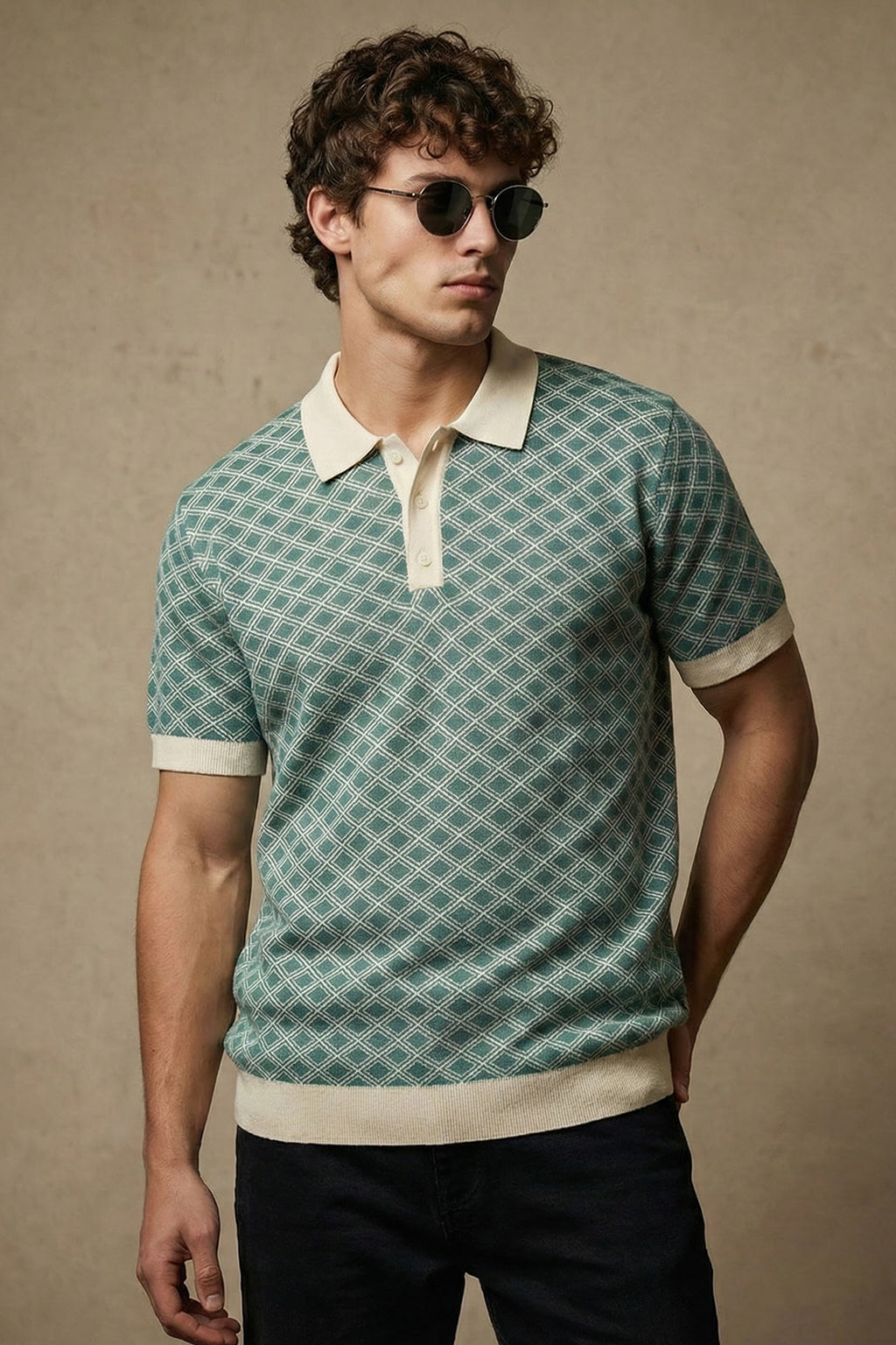 Blue Flatknit Textured Loose Fit Exclusive Polo T-Shirt