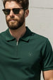 Green Interlock Plain Regular Fit Zipper Polo T-shirt