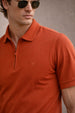 Orange Interlock Plain Regular Fit Zipper Polo T-shirt