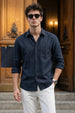 Navy Plain Regular Fit Single Pocket Full Sleeve Exclusive Shirt
