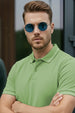 Green Bird Eye Pique Stripe Collar Regular Fit Tipping Polo T-shirt
