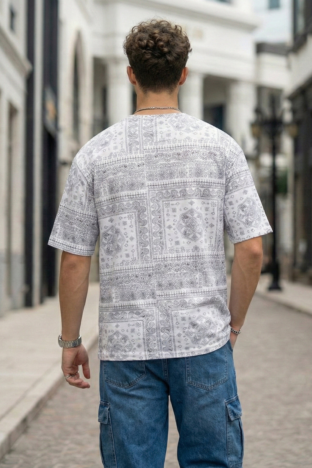 Paisley White Oversized All Over Printed T-shirt