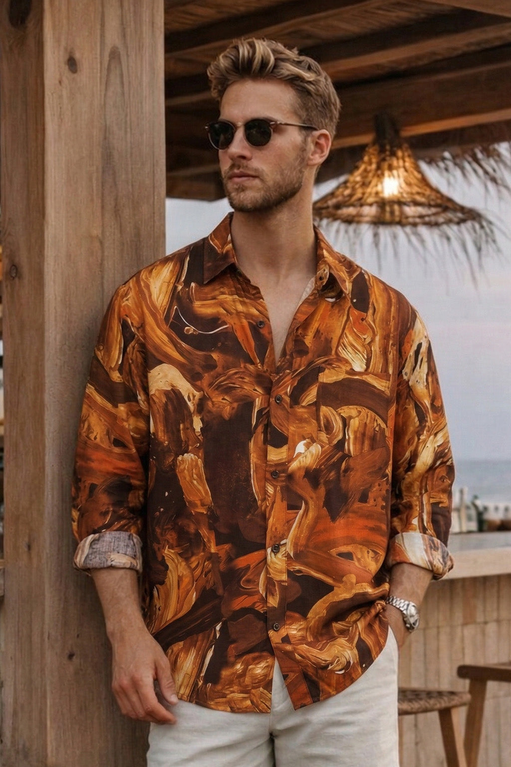 Abstract Orange All Over Print Regular Fit Exclusive Shirt