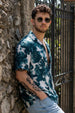 Leaf Print White & Navy Oversized All Over Printed Exclusive Shirt