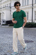 Green Pique Contrast Collar Regular Fit Tipping Polo T-shirt