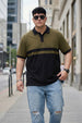 Olive And Black Striped Plus Size Polo T-shirt