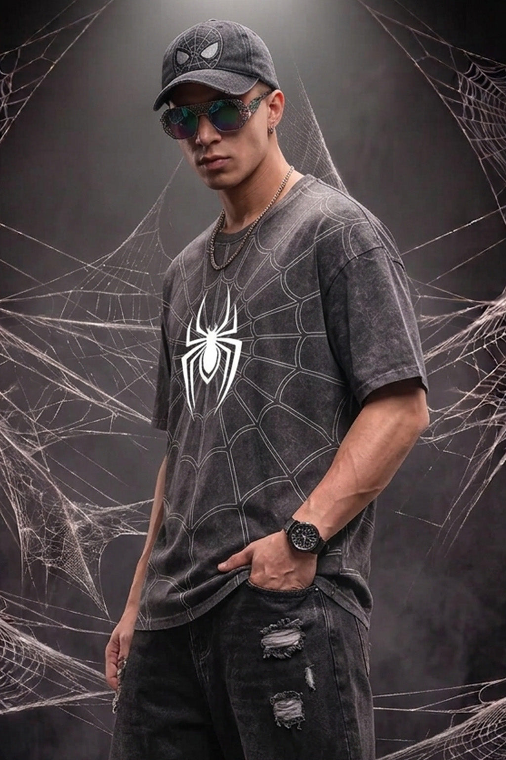 SpiderVerse Webline Black Acid Washed T-Shirt Supreme Edition