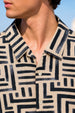 Geo Lines Beige All Over Printed Oversized Exclusive Shirt