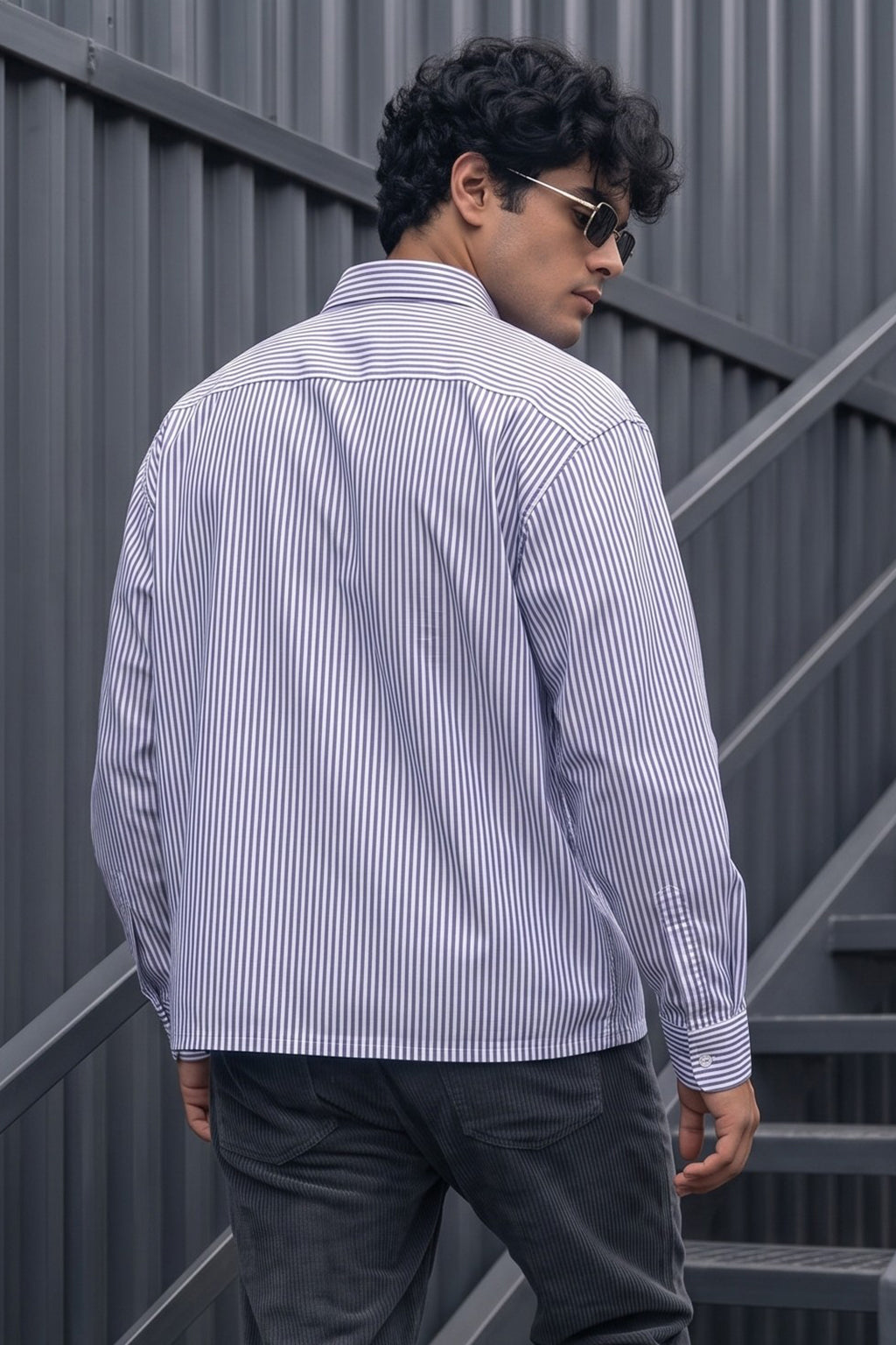 Azure Stripe Blue Boxy Fit Full sleeve Exclusive Shirt