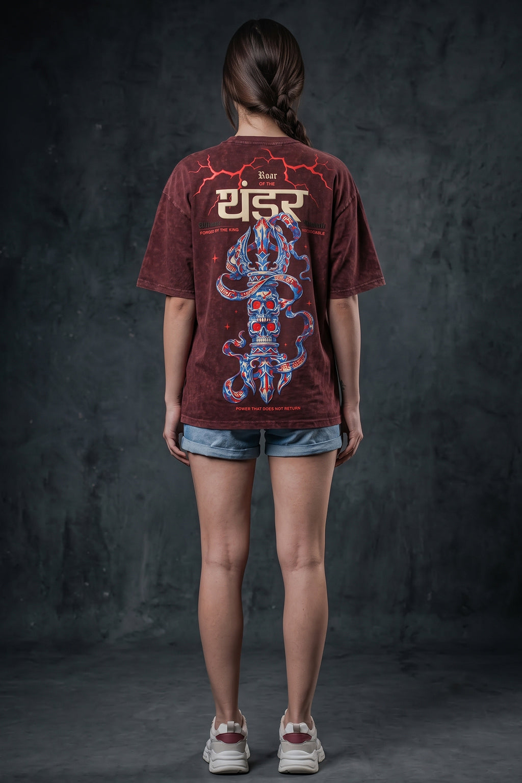 इंद्र थंडर Maroon Acid Washed Puff Printed Exclusive T-shirt Epic Collection For Women