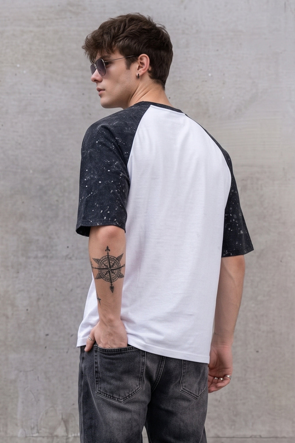 Spider Black Raglan Oversized Printed T-Shirt