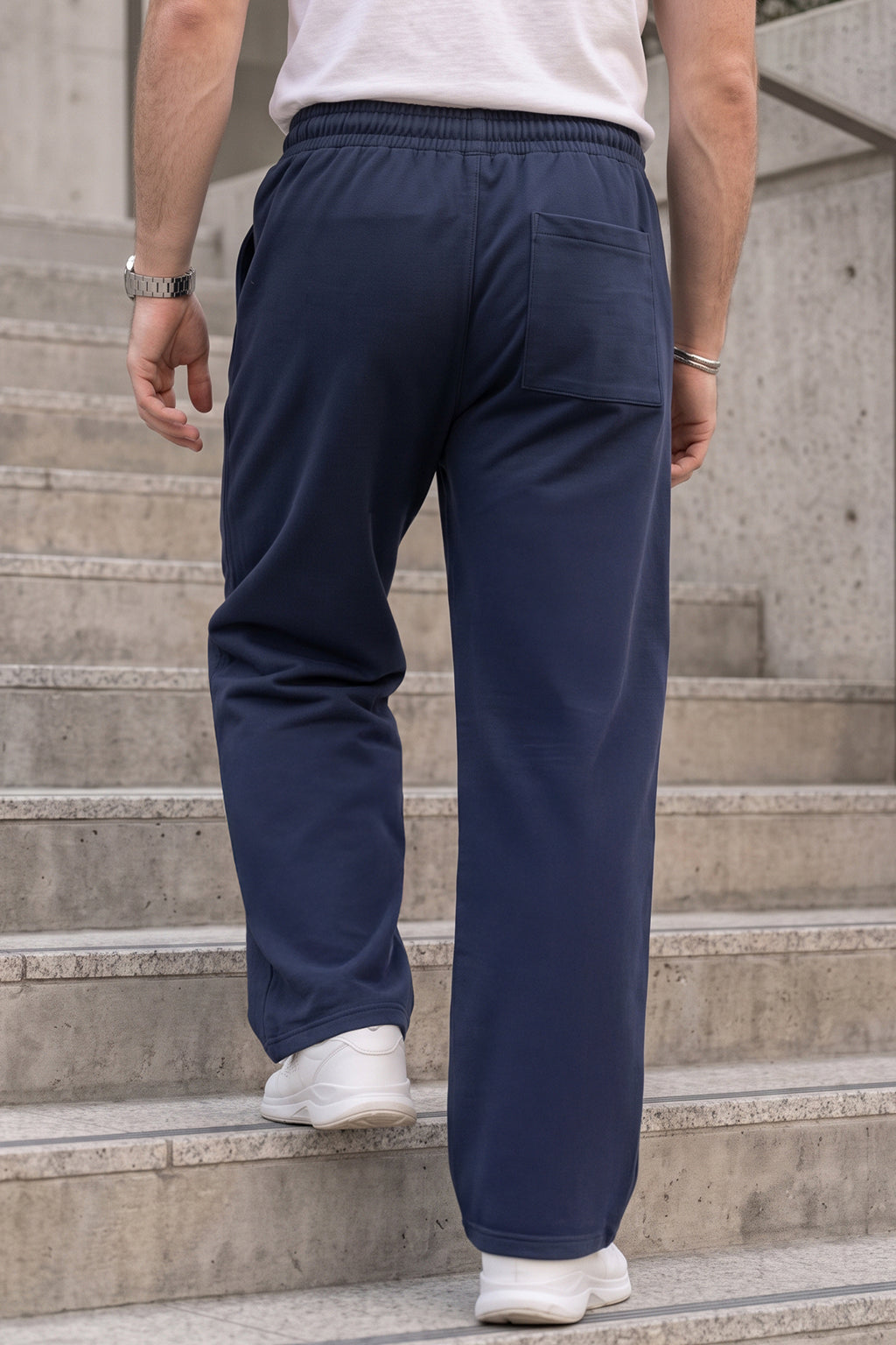 Navy Minimalist Loopknit Loose Fit Streetwear Jogger