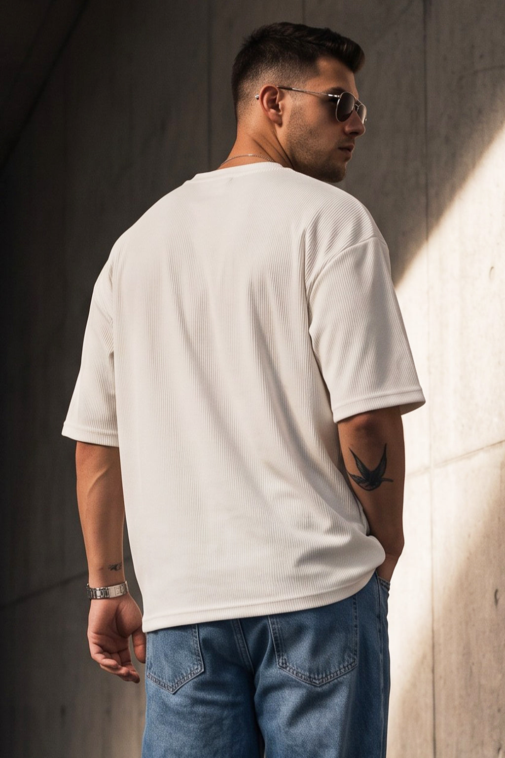 Fire Skull White Oversized Textured T-shirt