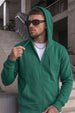 Green Ribbed Cuff Regular Fit Zip-Up Hoodie