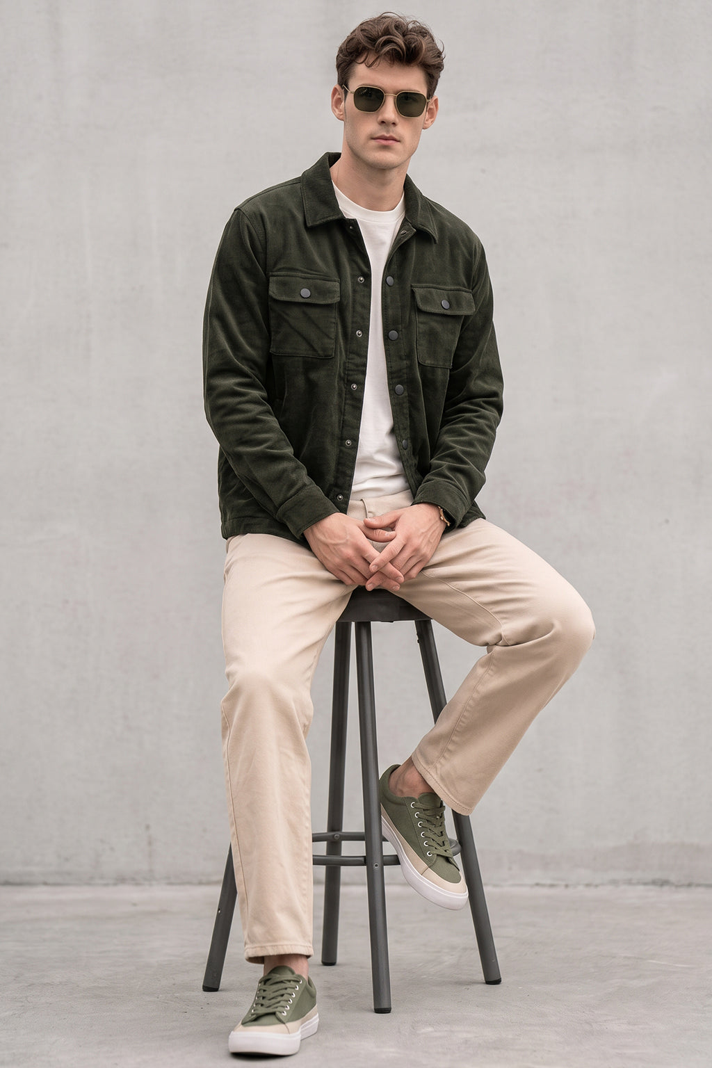 Olive Green 4 Pocket Loose Fit Exclusive Corduroy Jacket