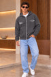 Men's Grey 3-Thread Fleece 320 GSM Heavyweight Double-Zipper Hoodie