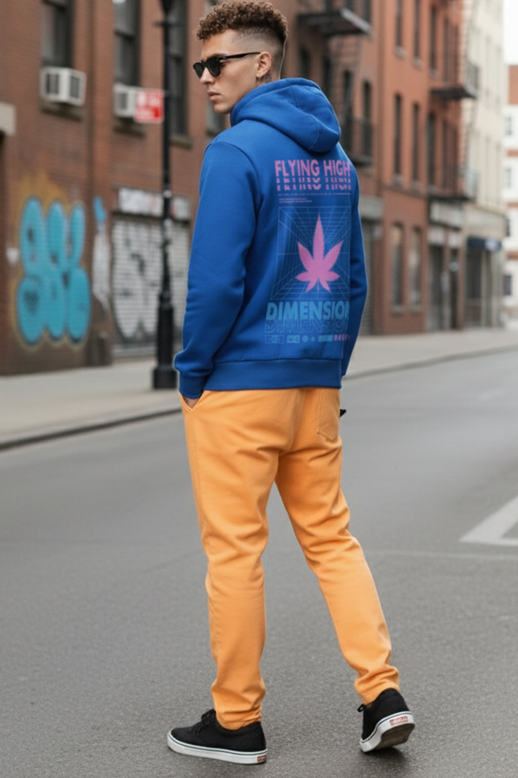 Royal Blue Men's Printed Regular Fit Hoodie