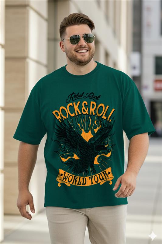 Rock & Roll Green Graphic Printed Plus Size T-shirt
