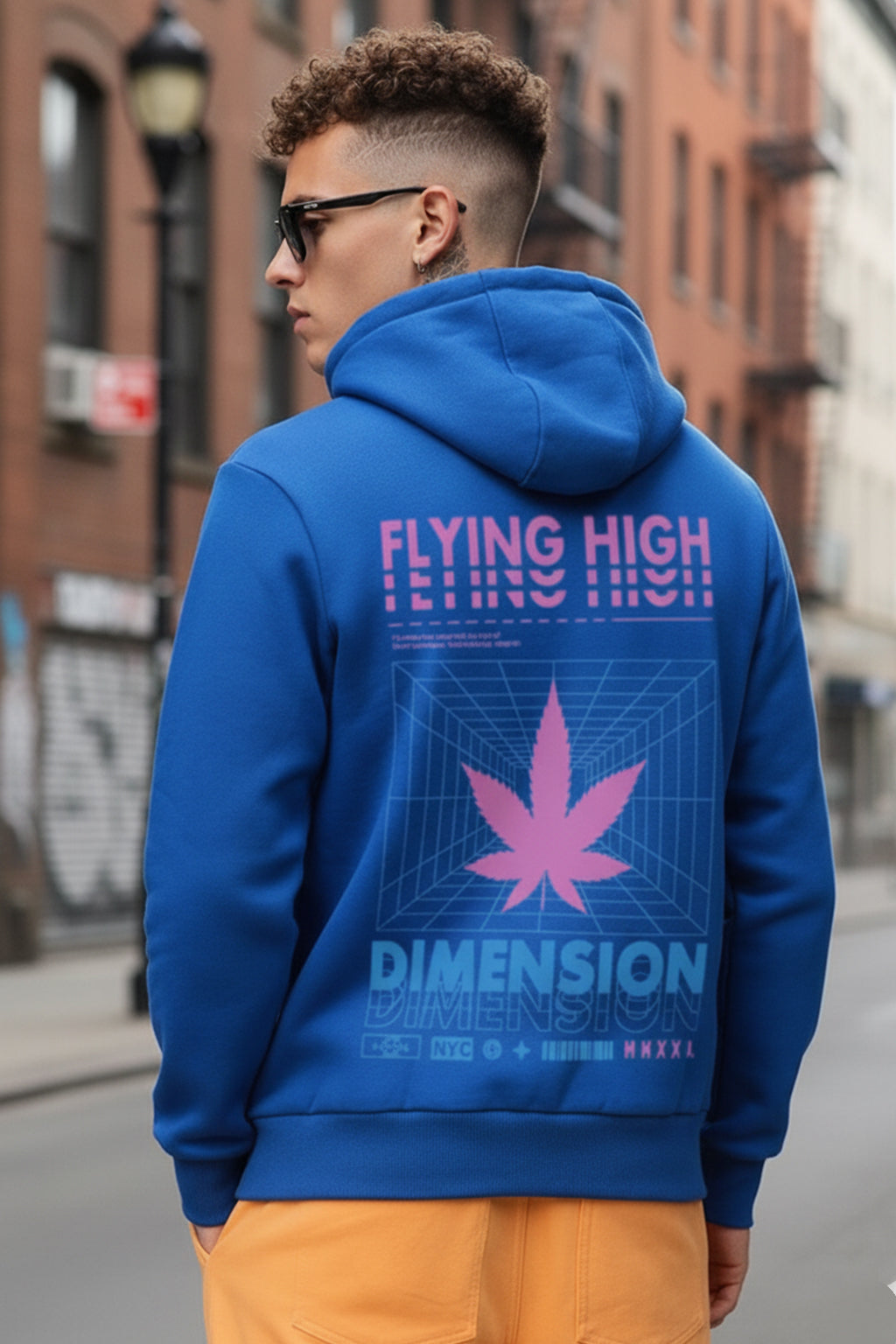 Royal Blue Men's Printed Regular Fit Hoodie