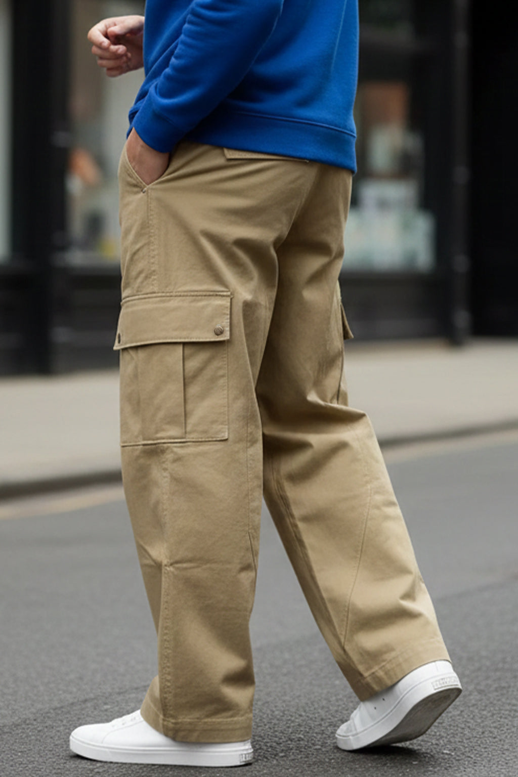 Beige Woven Relaxed Fit High-Rise Exclusive Cargo Pant