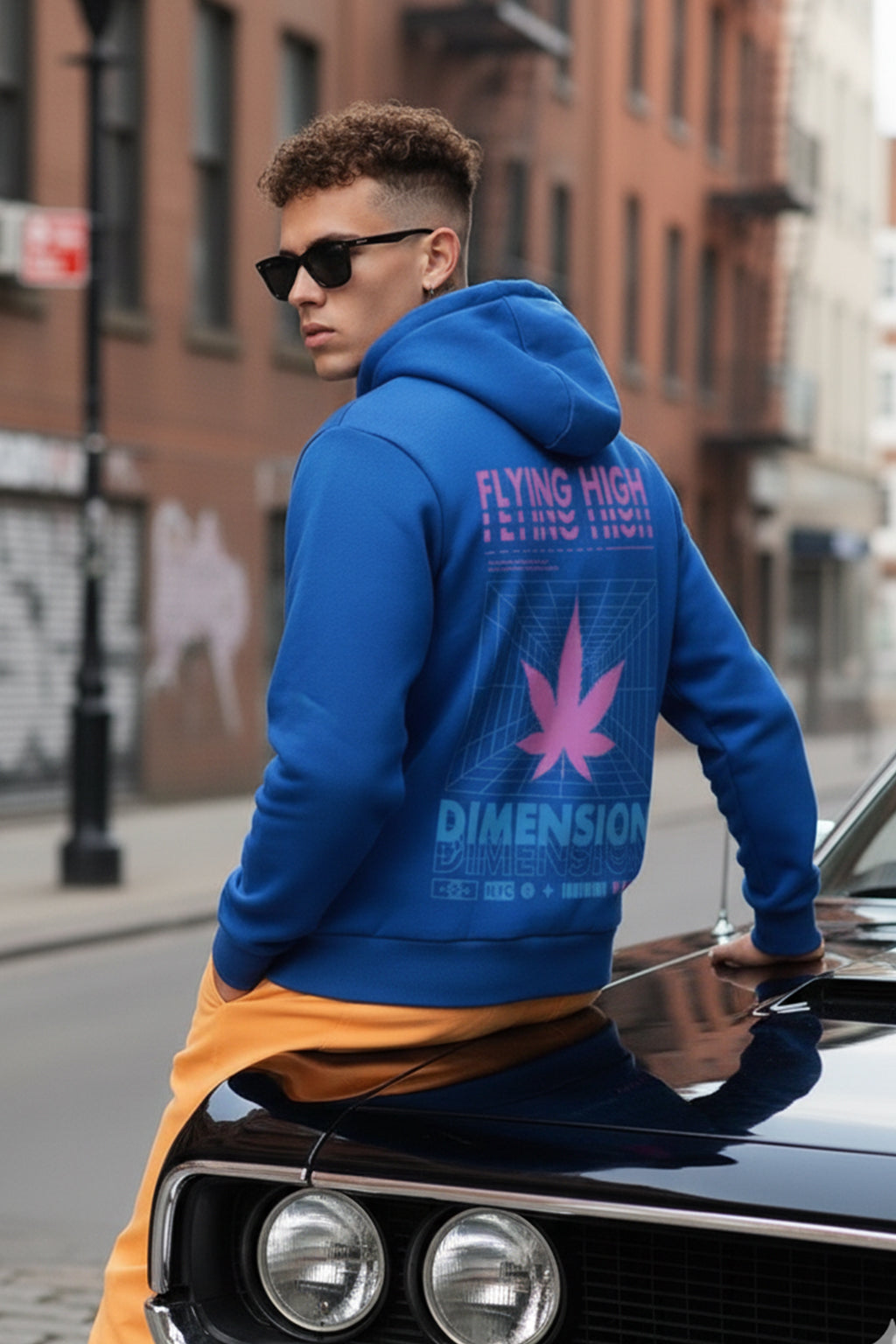 Royal Blue Men's Printed Regular Fit Hoodie