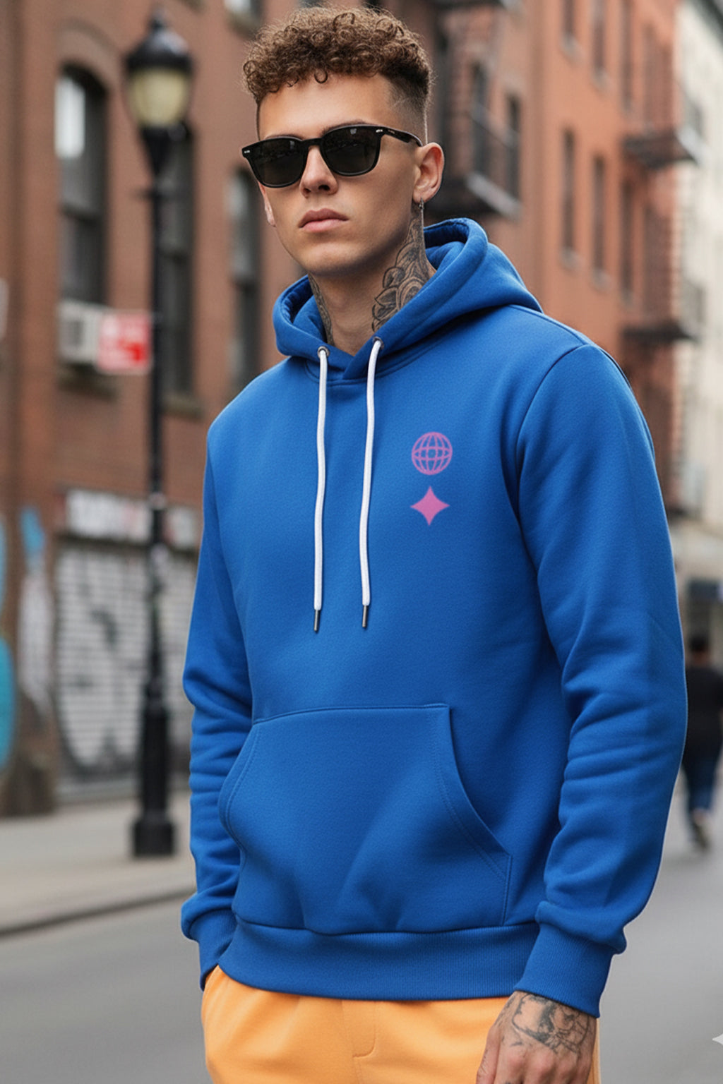 Royal Blue Men's Printed Regular Fit Hoodie