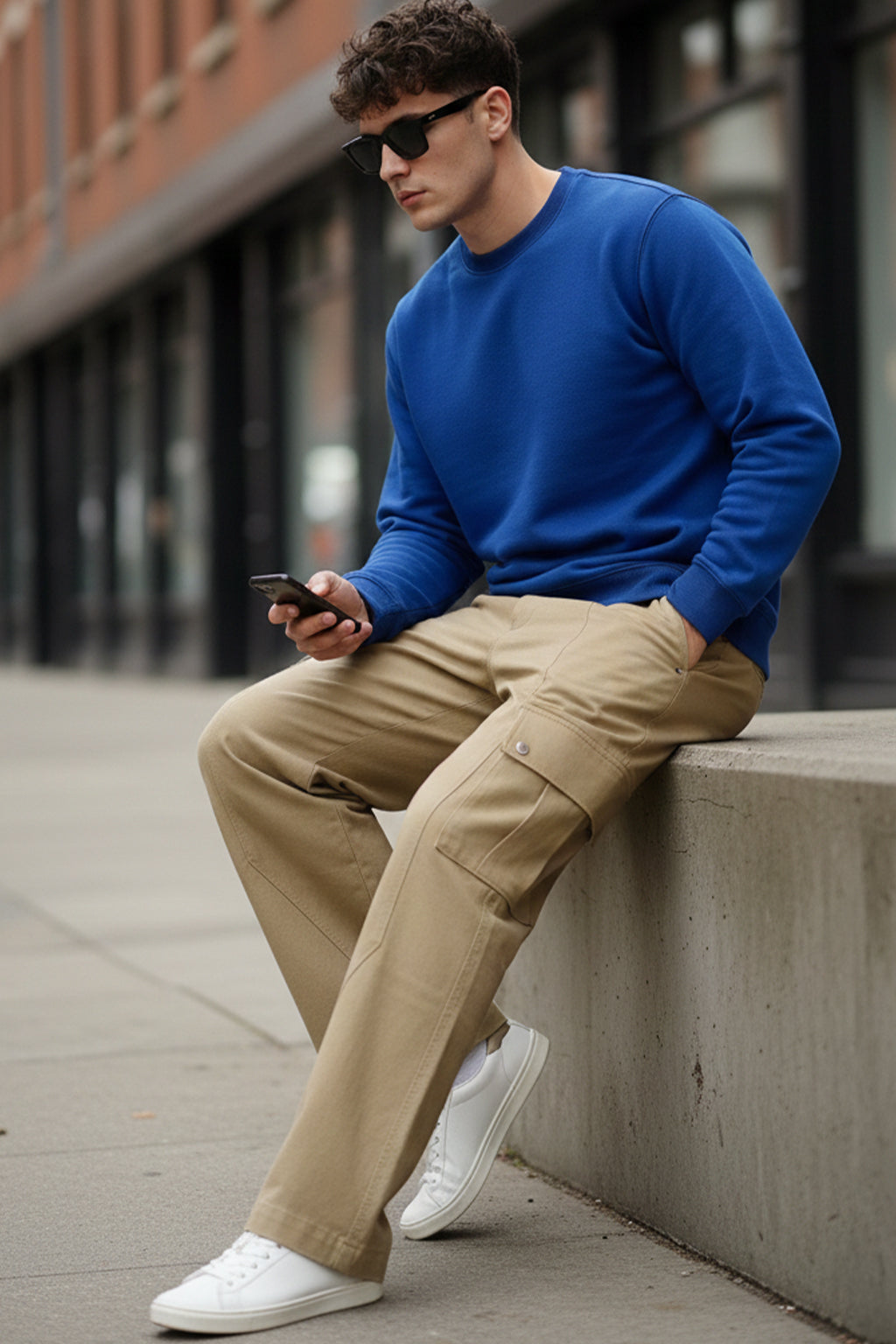 Beige Woven Relaxed Fit High-Rise Exclusive Cargo Pant