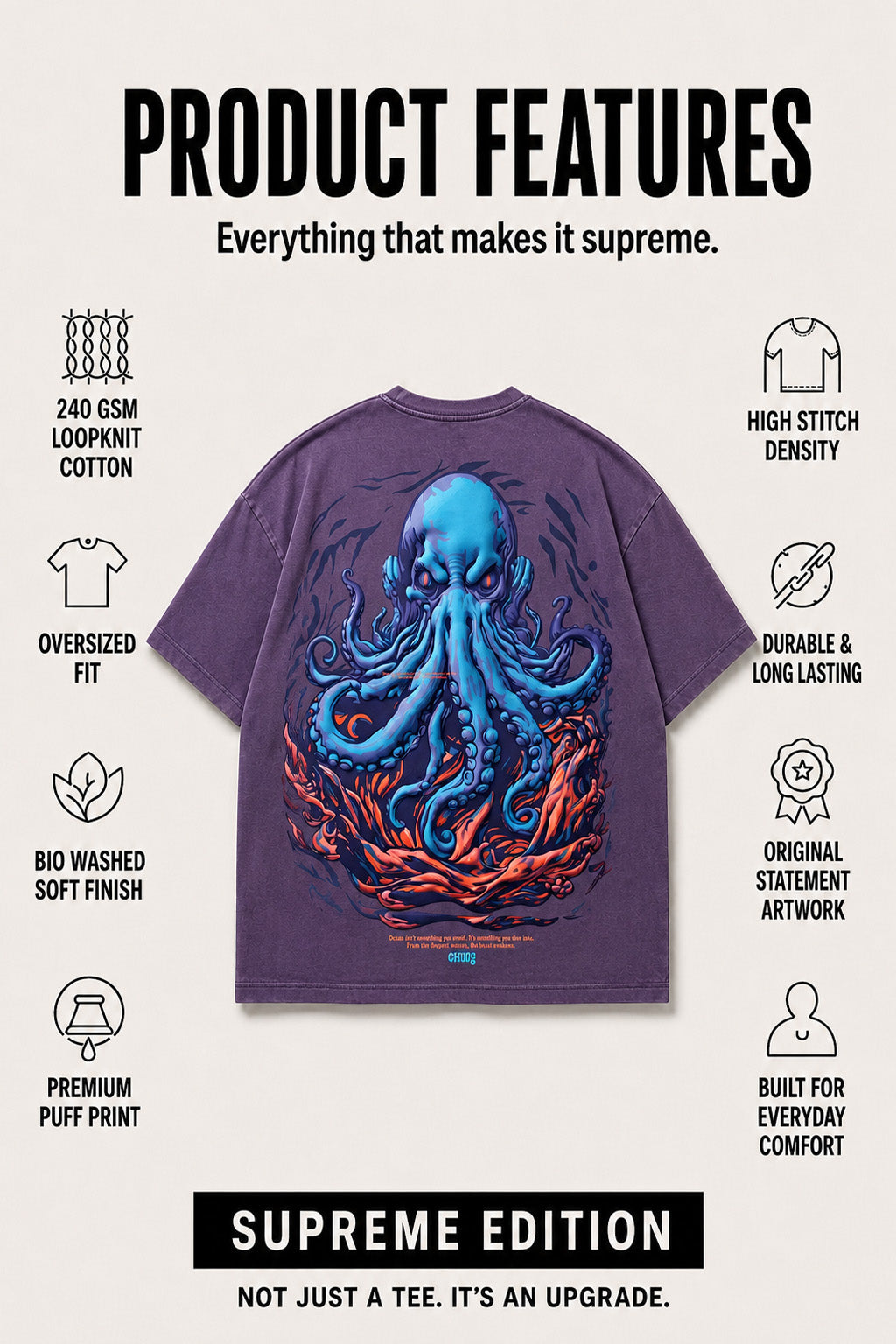 Octopus Blue 3D Puff Print Exclusive T-shirt Supreme Edition