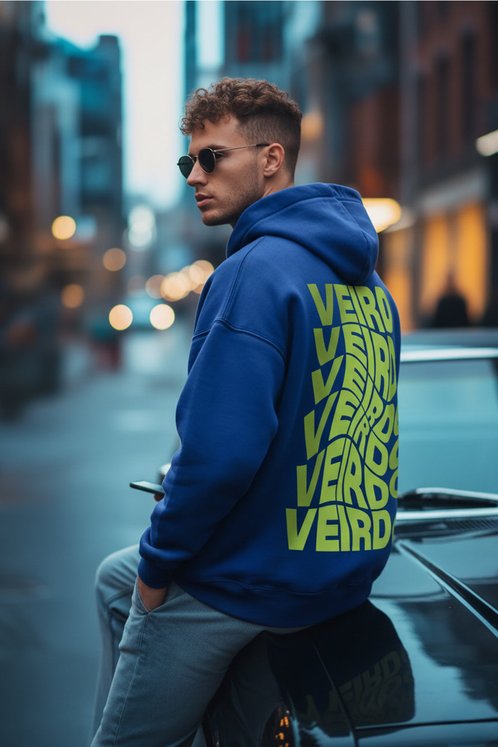 Veirdo in Blue: Men's Hooded Neck Oversized Hoodie