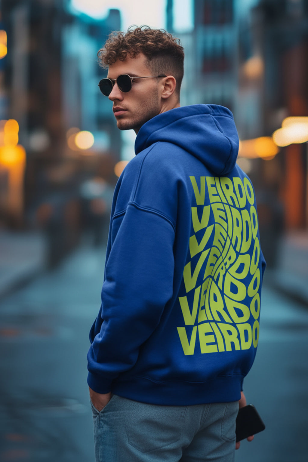 Veirdo in Blue: Men's Hooded Neck Oversized Hoodie